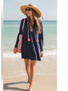 Lilly Pulitzer Rylie UPF 50+ Hooded Cover-Up Dress in True Navy